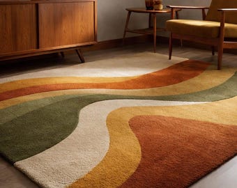 Hand-Tufted Wool Rug – Retro Abstract Sculptural Design Teppich