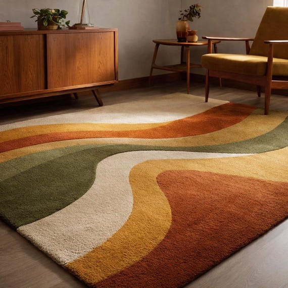Hand-Tufted Wool Rug – Retro Abstract Sculptural Design Teppich