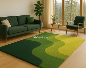 Moss Tufted Rug: Soft Green High Pile Carpet - Botanical Floor Art