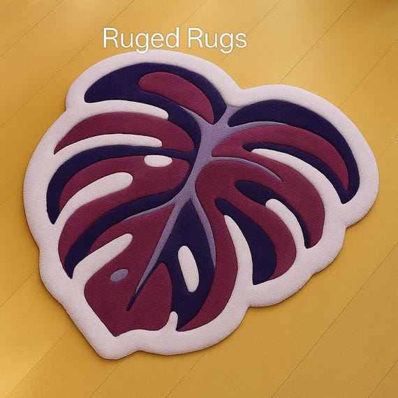 Irregular Rug| Tufting Rug Handmade Tropical Boho Floor Mat, Modern Leaf Shape Carpet, Jungle Decor, Plant Lover Gift, Custom Botanical Rug