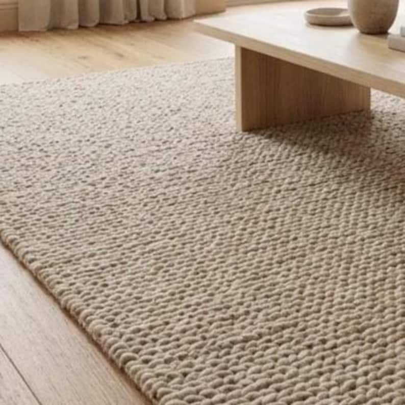 Chunky Tufted Wool Rug Handmade Neutral Area Rug Thick Textured Wool ...