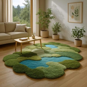 Tufted Moss Rug: Modern Green Accent Carpet, Custom Sizes