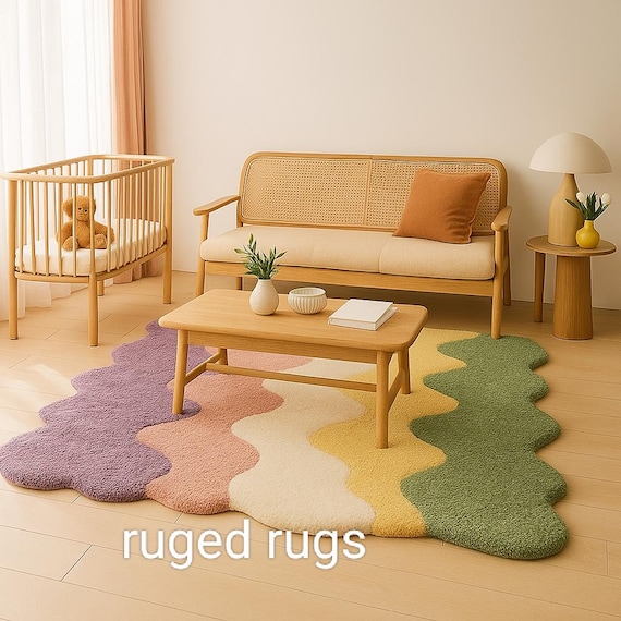 Colorful Rugs| Gift Rugs| – Pastel Aesthetic Handmade Carpet, Funky Boho Irregular Shape Mat, Cute Custom Room Decor, Soft Modern Art Rug