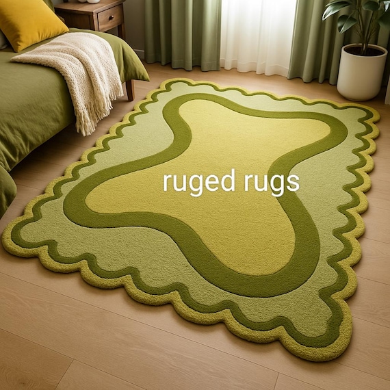 Irregular Rug| Green Rug| Tufting Rug– Funky Abstract Soft Area Carpet for Bedroom or Living Room, Kids Room, Hallway, Gift Rugs,