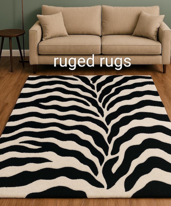 Zebra Rug | – Black and White Modern Tufted Rug for Living Room, Animal Pattern Area Carpet, Soft Decorative Floor Mat, Bold Statement Rug
