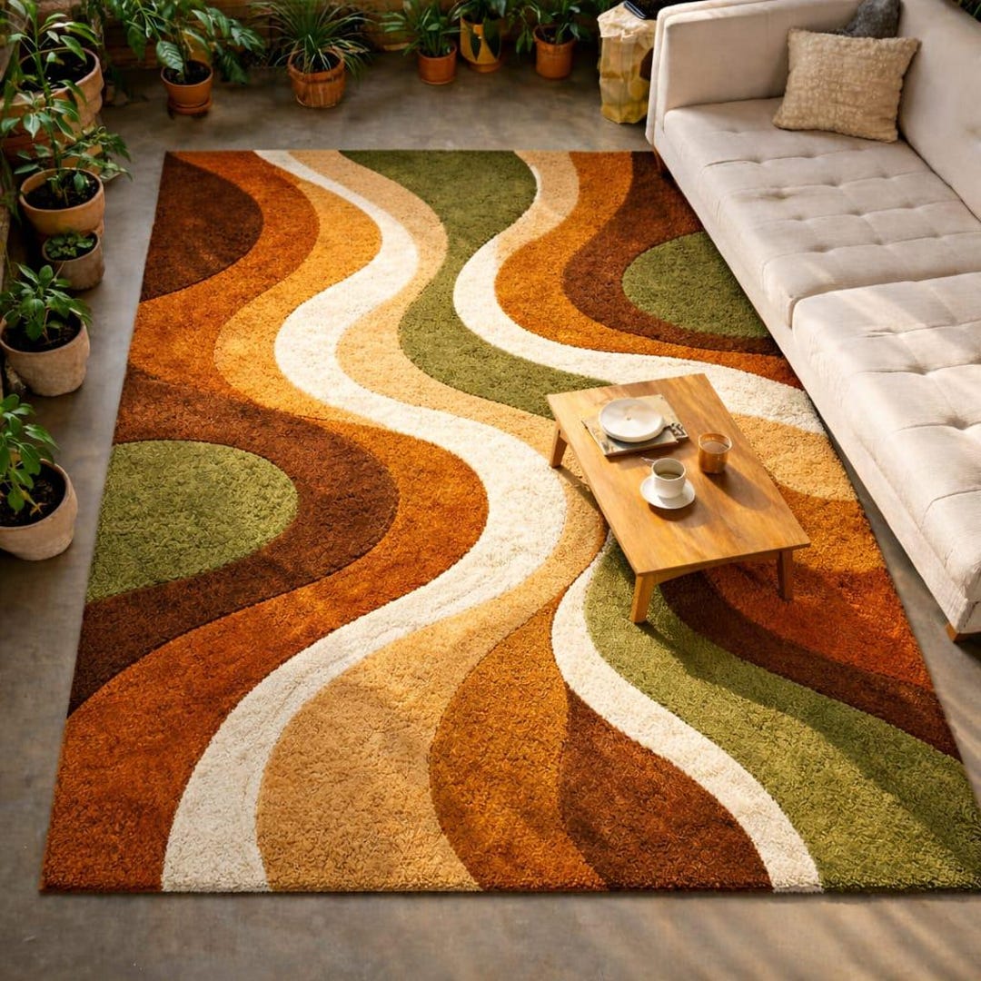 70s Retro Wavy Shag Rug – Earth Tone, Mid Century Modern - Etsy Australia
