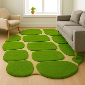 Green Tufted Wool Rug: Modern Nature-Inspired Home Decor