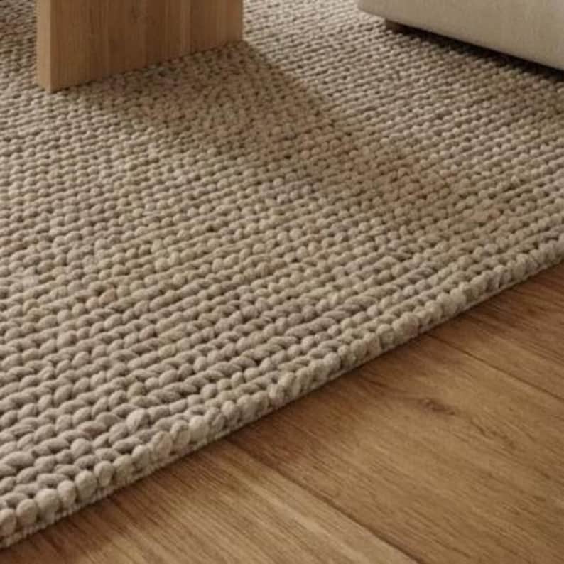 Chunky Tufted Wool Rug Handmade Neutral Area Rug Thick Textured Wool ...