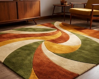 Hand-Tufted Wool Rug – Retro Abstract Sculptural Design Teppich