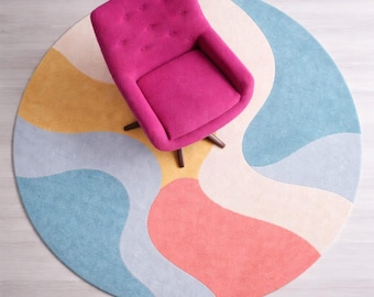 Colorful Abstract Hand Tufted Rug, Psychedelic Funky Swirl Modern Art Statement Carpet