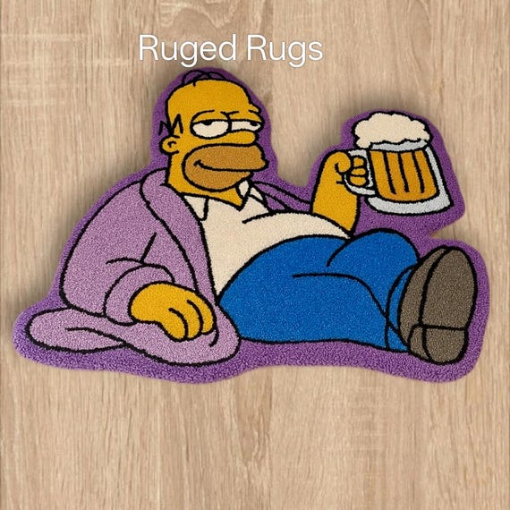 Simpson Rug| Cotton Rug| Tufted Funny Cartoon Beer Mat, Handmade Pop Culture Floor Decor, Bart Simpson Gift, Custom Character Rug for Fans