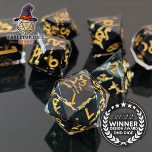 Black & Gold Marble DND Dice Set | Dungeons and Dragons RPG Dice | D20 D12 D10 D8 D6 D4 | Unique Polyhedral Dice | Tabletop Gaming Gift