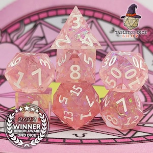 Pink Resin DND Dice Set | Role Playing Game RPG Dice Gift | D20 D12 D10 D8 D6 D4 | Dungeons and Dragons Accessories | Unique Dice Collection