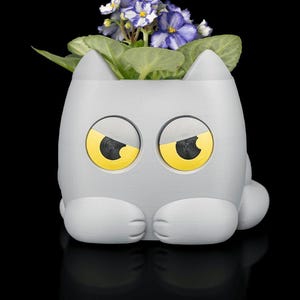 Grumpy kitty Planter | 3D Printed Cat Plant Pot | Funny Self-Watering Planter | Cute Desk Decor