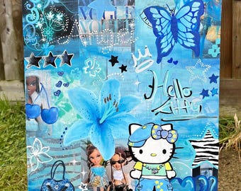 Blue Lily Hello Kitty mixed media art