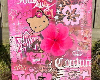 Hello Kitty x Juicy Couture inspired mixed media art