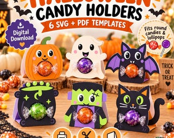 Halloween Candy Holder SVG Templates, 6 Printable Candy Favor Cards, PDF Cut Files