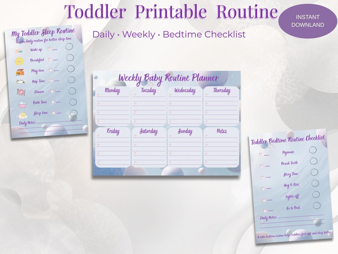 Toddler Routine Printable Daily Weekly Planner Bedtime Checklist - Etsy