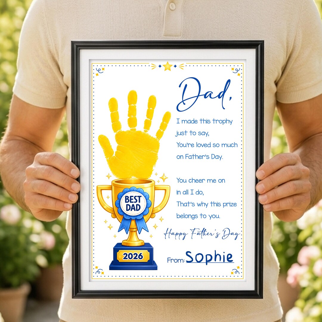 Father’s Day Handprint Trophy Craft, Printable Dad Keepsake Poem, Best ...
