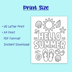 Summer Coloring Pages Printable PDF, 20 Beach Coloring Sheets for Kids, Instant Download, Summer Activity Pages, Kids Summer Coloring image 6