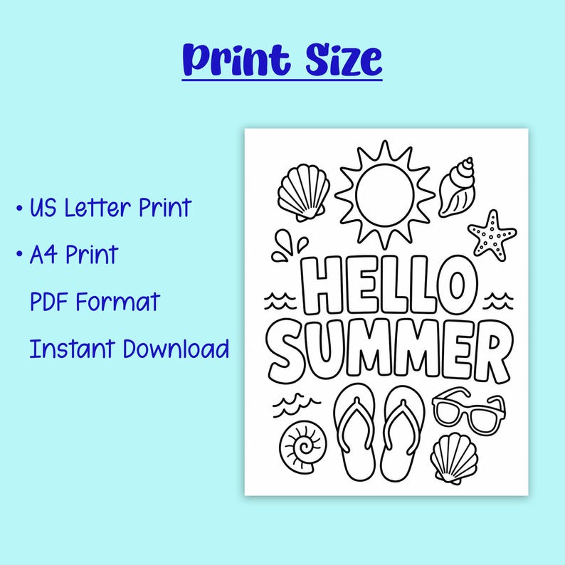 Summer Coloring Pages Printable PDF, 20 Beach Coloring Sheets for Kids, Instant Download, Summer Activity Pages, Kids Summer Coloring image 6