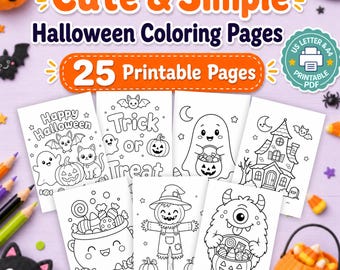 Halloween Coloring Pages Printable PDF | 25 Cute & Simple Halloween Coloring Sheets for Kids | A4 US Letter Instant Download