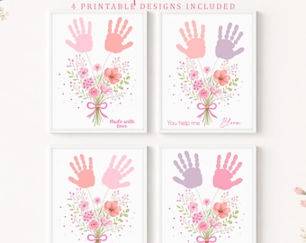 Flower Handprint Art Bundle, Mother's Day Handprint Craft Printable, Floral Kids Keepsake Gift, Flower Handprint for all occasions