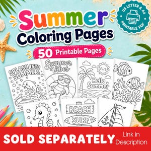 Summer Coloring Pages Printable PDF, 20 Beach Coloring Sheets for Kids, Instant Download, Summer Activity Pages, Kids Summer Coloring image 9