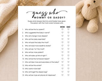 Guess Who Mommy or Daddy Baby Shower Game Printable, Minimal Baby Shower Game, Mommy or Daddy Game, Baby Shower Activity