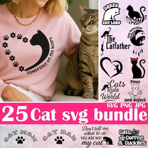 猫のSVGバンドル、猫のお母さんのSVG、猫のTシャツのSVG、猫に夢中な女性SVG、猫のお父さんのSVG、猫好きのSVG、猫の名言SVG、猫のベクターファイル、かわいい猫のSVG