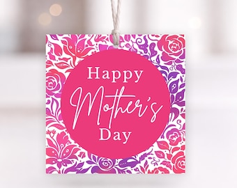 Floral Mother's Day Gift Tags, Pink Purple Cookie Treat Tag (Instant Download PDF)