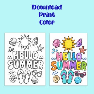 Summer Coloring Pages Printable PDF, 20 Beach Coloring Sheets for Kids, Instant Download, Summer Activity Pages, Kids Summer Coloring image 8
