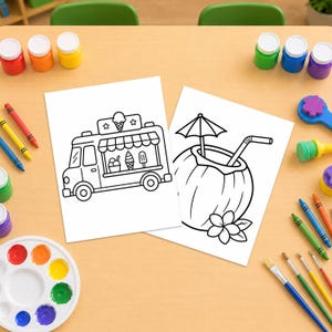 Summer Coloring Pages Printable PDF, 20 Beach Coloring Sheets for Kids, Instant Download, Summer Activity Pages, Kids Summer Coloring image 4