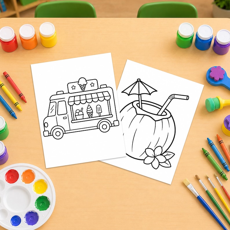 Summer Coloring Pages Printable PDF, 20 Beach Coloring Sheets for Kids, Instant Download, Summer Activity Pages, Kids Summer Coloring image 4