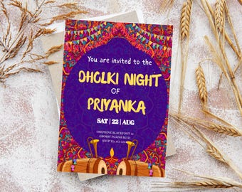 Dholki Night Invitation Template, Punjabi Indian Wedding Ceremony Card (Digital Download)