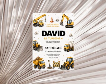 Construction Birthday Invitation, Watercolor Truck Party Template (Digital Download)