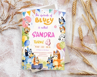 Bluey birthday invitation Bing birthday invitation editable bluey and bingo birthday invitation bluey birthday party invite, Canva Editable