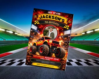 Monster Truck Birthday Invitation, Editable Racing Party Invite (Digital Download)