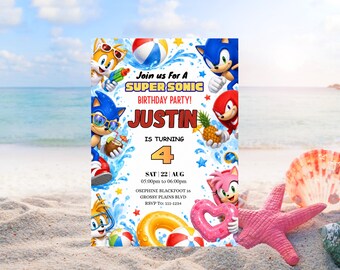 Sonic Invitation, Hedgehog Party Invite, Editable Canva Template, Kids Birthday Card, Instant Digital Download