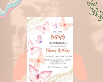 Pastel Rainbow Butterfly Birthday Invitation: Editable Template