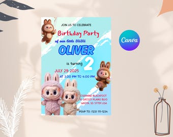 Labubu Birthday Party Invitation: Editable Canva Template (Digital Download)