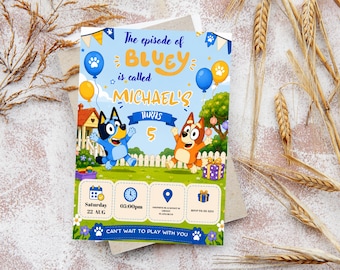 Bluey Invitation, Editable Birthday Party Invite, Kids Canva Template, Printable Digital Download
