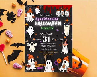 Adult Halloween Party Invitation Template, Costume Party Invite, Whimsical Invite, Sheet Faced, Editable Invitation