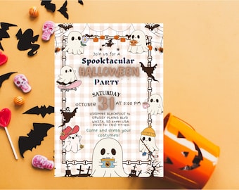 Halloween Invitation, Spooky Halloween Party Invitation, Editable Vintage Gothic Invite, Printable Canva Template, Adult Costume Party