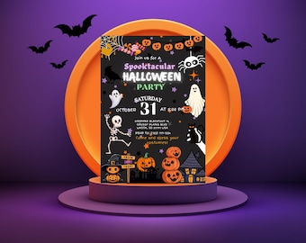 Halloween Cocktail Party Invitation, Adult Costume Party Invite, Editable Halloween Template, Spooky Party Canva Template