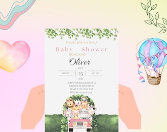 Woodland Animals Baby Shower Invitation: Editable Canva Template (Digital Download)