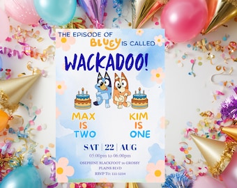 Bluey Birthday Party Bundle, Editable Canva Templates (Instant Download)