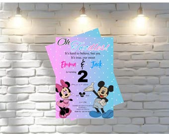 Mickey & Minnie Mouse Twins Birthday Invitation | Oh Twodles (Digital Template)