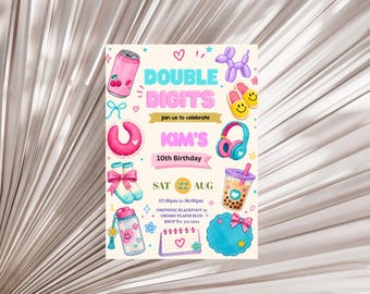 Double Digits 10th Birthday Invitation, Girly Coquette Canva Template (Digital Download)