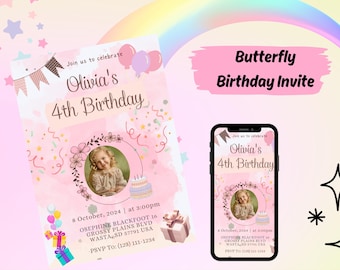 Editable 4th Birthday Invitation: Minimalist Boho Party Invite (Digital Download